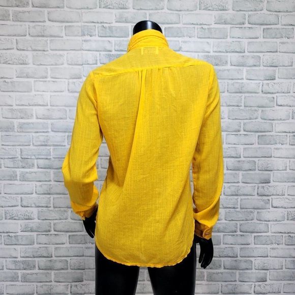 Vintage 70s Campus Casuals of Calif S Yellow Sheer Gauze Knit L/S Button Up Top - Picture 6 of 7